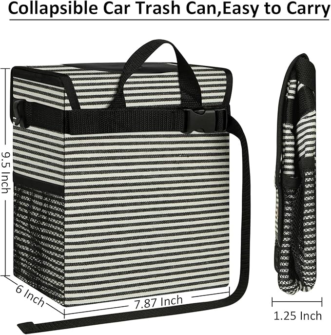 ELONGRIVER Car Trash Can Bin for Back Seat Leak Proof, Cute Car Trash Bag Hanging, Vehicle Trash Can for SUV Truck Van, Automotive Garbage Cans Front Seat Stripe