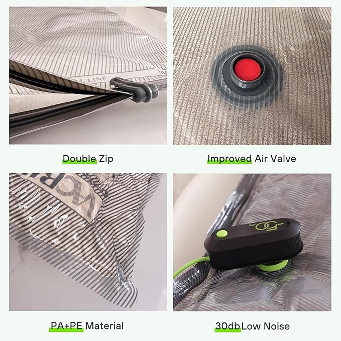Travel Vacuum Bags with USB Electric Pump, 6-Pack Carry-on Size Compression Packing for Luggage and Suitcases, Space Saver Bags for Clothes and Clothing Travel