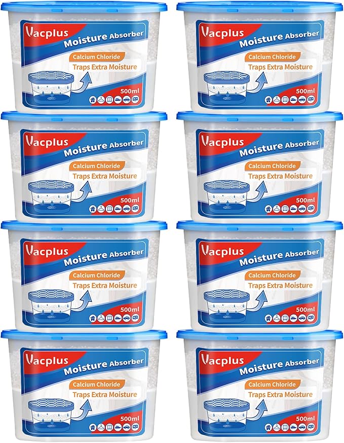 Vacplus Moisture Absorbers - Dehumidifiers for Closet, Efficient Humidity Absorber Boxes Collect Excess Moisture for Bathroom, Kitchen, Study, Fragrance-Free, 8 Pack