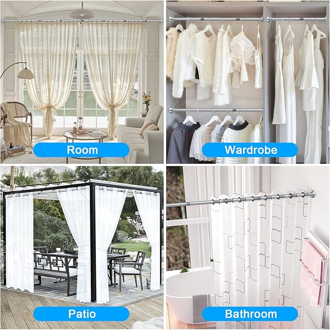 TEECK Shower Curtain Rod, 32-68 inch Adjustable Spring Tension Curtain Rod, Never Rust Anti-Slip Shower Curtain Rod for Bathroom, No Drilling, Never Collapse, Easy to Use, Silver