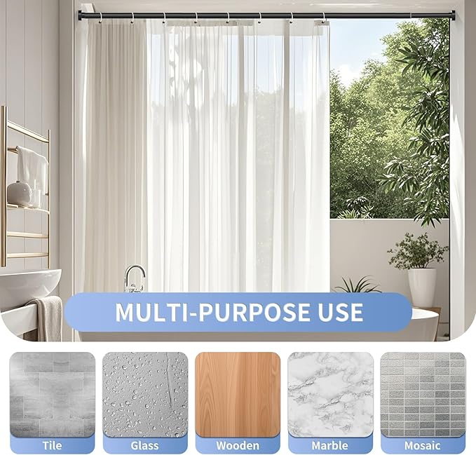 Black Shower Curtain Rod 34-66 Inches (2.8-5.5ft) Never Rust Adjustable Shower Rod Spring Tension Non-Slip No Drilling Shower Rods for Bathroom Garland Window