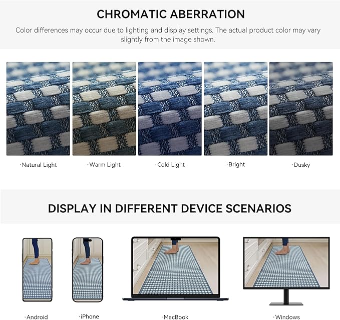 YDKGL Large Kitchen Runner Rugs Long Kitchen Mat Non Slip Washable, Super Absorbent Soft Chenille Braided Kitchen Mats for Floor, Rubber Backing Kitchen Sink Standing Mat, Easy Clean, Blue 36"x71"