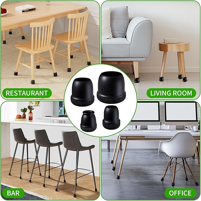 24 Pcs Chair Leg Protectors for Hardwood Floors, Silicone Felt Furniture Leg Cover Pad for Protecting Floors from Scratches and Noise, Smooth Moving for Chair Feet, Round (Black, Fit: 1.1"-1.4")