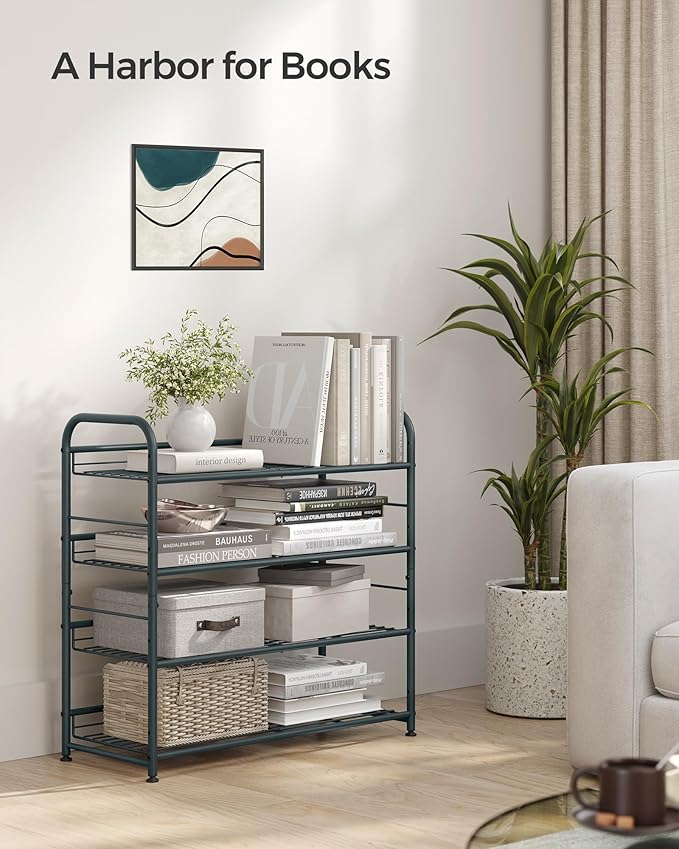 SONGMICS Shoe Rack, 4 Tier Shoe Organizer for Closet, Holds up to 16 Pairs of Shoes, Shoe Rack for Front Door Entrance, Metal Shoe Shelf with Adjustable Tilt Angle, for Entryway, Garage, Grey