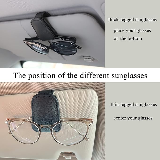 Shering Sunglasses Holders for Car Sun Visor, 2pack Magnetic Leather Glasses Eyeglass Hanger Clip for Car, Visor Sunglasses Holder Clip Car Accessories for Truck