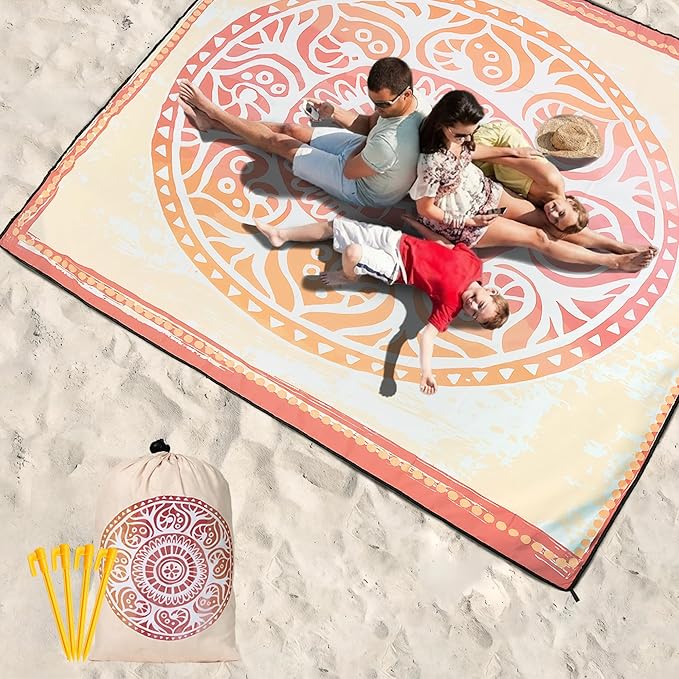 HIHOHO Beach Blanket Waterproof Sandproof Extra Large Beach Mat 79" X 83"/120"x108" for 1-8 Adults Quick Drying Durable Outdoor Picnic Mat for Beach Travel Camping Hiking