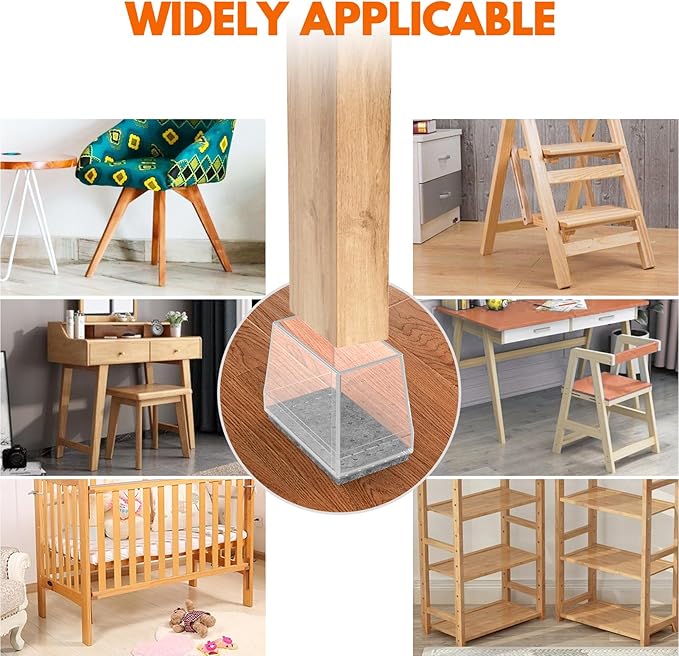 Rectangle Chair Leg Protectors for Hardwood Floors,16 PCS Silicone Covers to Protect Wood Tile Floors Felt Pads Furniture Leg Caps Reduce Noise. Easy to Move. (Clear,2 x 4 Inch, Rectangular)