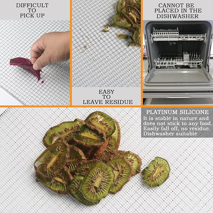 Silicone Dehydrator Sheets 14x14: 10-packs Fine Mesh Liners for Drying Tray - Nonstick Reusable - Compatible with Excalibur Magic Mill & Cosori - Jerky Herbs Fruit