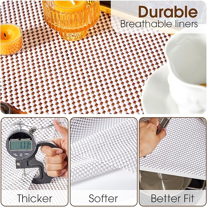 Shelf Liner for Kitchen Cabinet, Drawer Liners Non Slip Non Adhesive Thick Mat, Breathable Dresser Pantry Bathroom Protector, White, 20" x 120"