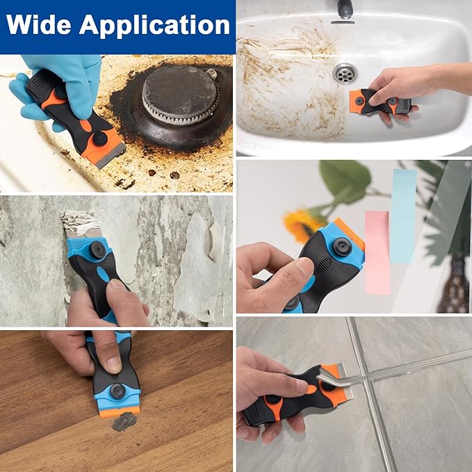 Aisoso Razor Scraper Tool 2 Pack, Razor Blade Scraper Tool with 20pcs Plastic Blades and 20pcs Metal Scraper Blades, Paint Scraper for Glass, Decals, Wallpaper, Stickers
