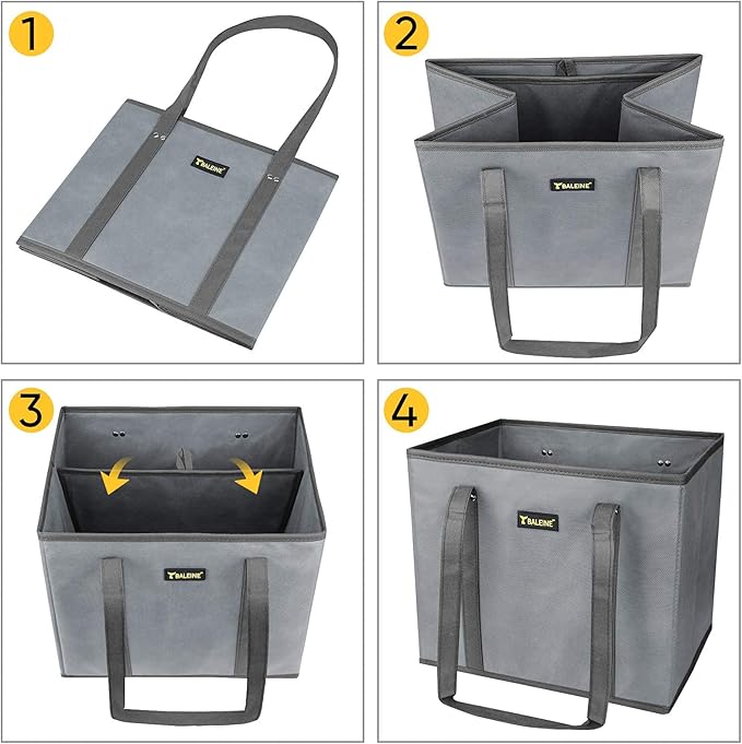 BALEINE 3-Pack Reusable Grocery Bags, Foldable Shopping Bags for Groceries with Reinforced Bottom & Handles (Gray)