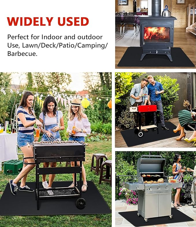 Protebox 75 x 40 inch Under Grill Mats for Outdoor Grill, Double-Sided Fireproof Deck and Patio Protector Mat, Waterproof Oil-Proof BBQ Floor Pad Indoor Fire Pit Fireplace Mat (0.9mm)
