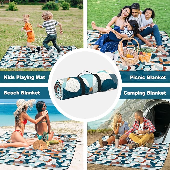 PY SUPER MODE Picnic Blankets Extra Large, Waterproof Foldable Outdoor Beach Blanket Oversized 83x79” Sandproof, 3-Layer Picnic Mat for Camping, Hiking, Travel, Park, Concerts-Camouflage