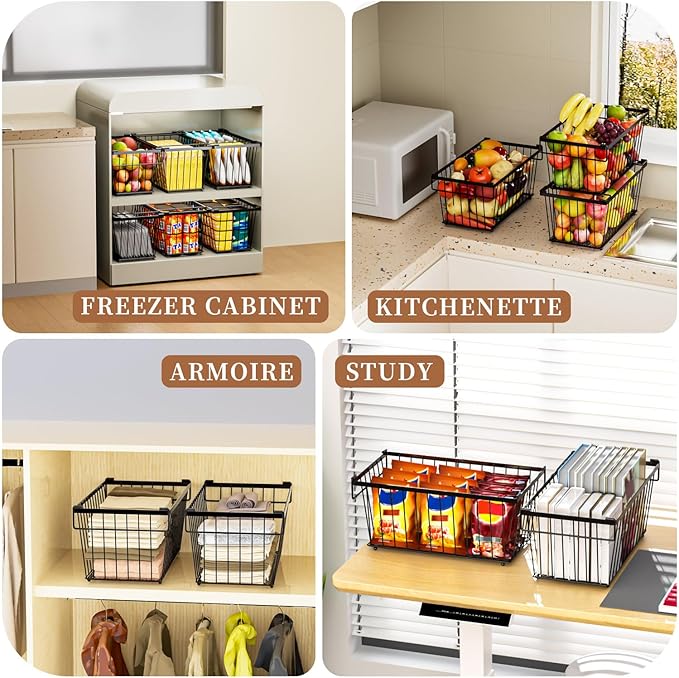 ANJUBAN Enhanced Leak-Proof Bottom - Freezer Organizer Bins ,6 Pack Stackable Deep Freezer Organizer Bins for 7 Cu.FT Small Chest Freezer,organization and storage,pantry organizers(6 Pack-black)