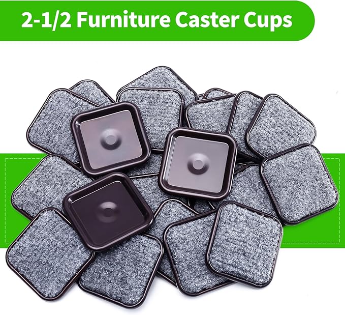 2 1/2" Square Carpet Bottom Furniture Caster Cups, Reusable Furniture Sliders for Hardwood Floors, Felt Furniture Pads Coasters to Protect Tile or Laminate Floors from Scratches, Brown/Gray (12 Pack)