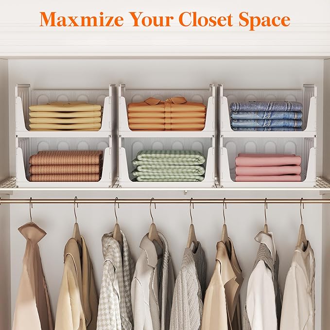 Lifewit Stackable Closet Organizers and Storage Basket for Clothes, Plastic Sweater Storage Bins for Wardrobe, Multifunctional Pants Organizer for RV, Pantry, Bathroom, Kitchen, Dorm, 24L, 6 Pack