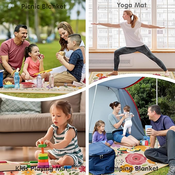Extra Large Picnic Blankets Waterproof Foldable (60 "x 80") Beach Blanket Waterproof Sandproof,3-Layer Thicking Mat Outdoor Packable Camping Blanket