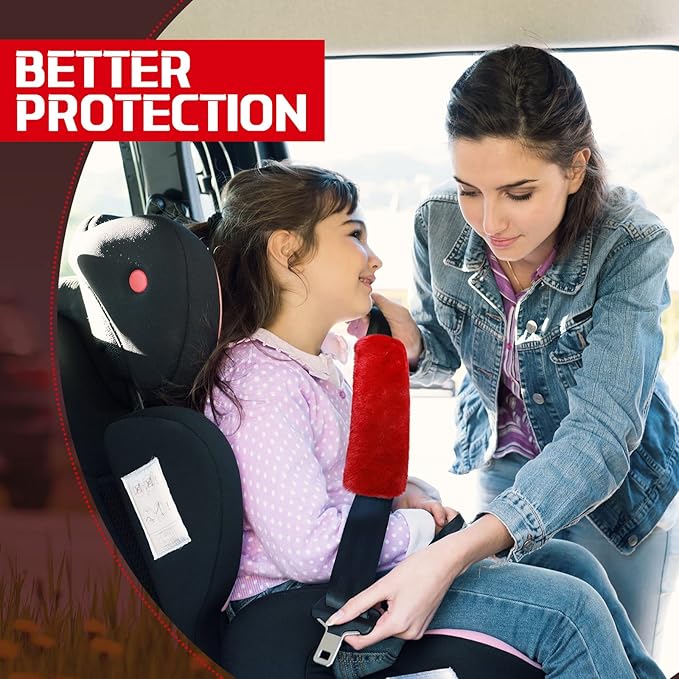 Boao 4 Pack Faux Sheepskin Car Seat Belt Pads Seatbelt Protector Soft Seat Belt Shoulder Strap Cover Comfort Harness Pad(Wine Red, 9.9 Inch)