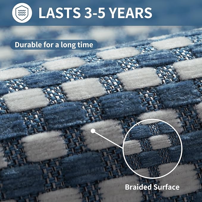 YDKGL Kitchen Mats for Floor, Super Absorbent Kitchen Rugs Non Slip Washable, Rubber Backing Soft Chenille Braided Kitchen Runner Rug Standing Mat Sink Mat, Easy to Clean, Blue 17"x30"