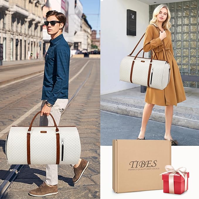Convertible Garment Duffle Bags for Travel - Carry On Garment Bags With Toiletry Bag, Large Weekender Bags for Women Men 2 in 1 Hanging Suitcase Suit Travel Duffel Bags (2pcs Set, Off White Diamond)