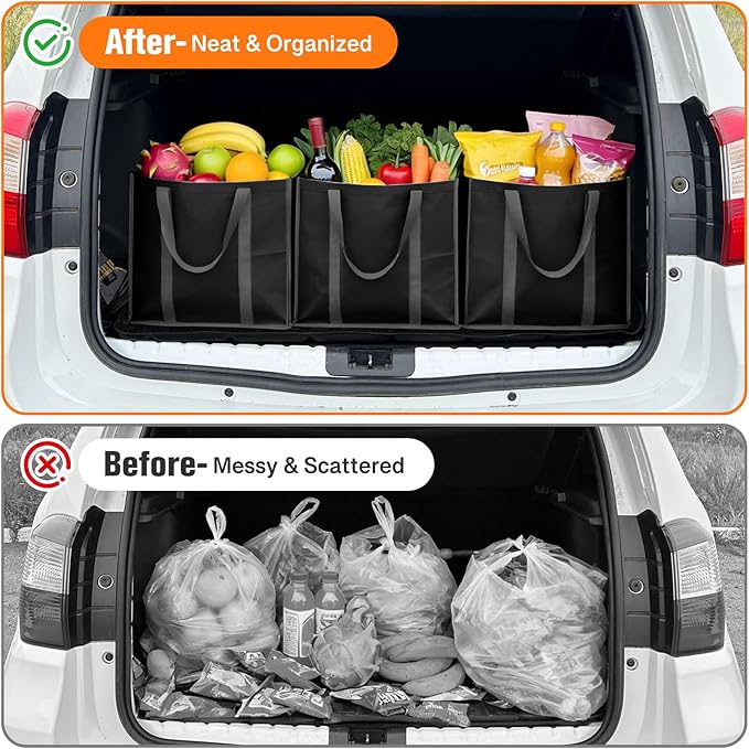 WISELIFE Reusable Grocery Bags with Handles - 10 Pack, 35L Large Shopping Bags for Groceries, Water-Resistant & Foldable Grocery Totes for Lasting Use for Kitchen, Market, Car Trunk, Picnic (Black)