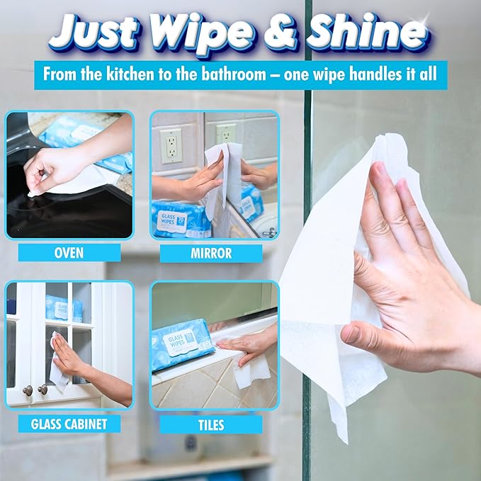 Air Jungles Glass Cleaner Wipes 70 Count, No Cloth Needed, XL 10" x 8" Streak Free Cleaning Wipes for Windows, Mirrors, Car Windshield, Removes Fingerprints, Dust, Dirt, for All Glass Surfaces