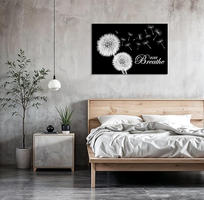 SKASNFAI Zen Wall Decor Motivation Dandelion Just Breathe Canvas Print Artwork Motivation Positive Wall Art for Inspirational Quotes Yoga Room (24L x 36W)