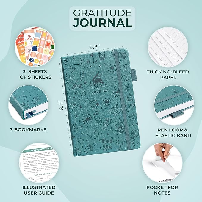 Clever Fox Gratitude Journal – Happiness, Positivity & Affirmation Daily Journal – Inspirational Daily Notebook – 3 Months, A5 (Aquamarine)