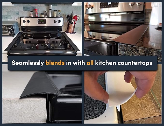 Linda's Essentials Silicone Stove Gap Covers (2 Pack), Heat Resistant Oven Gap Filler Seals Gaps Between Stovetop and Counter, Easy to Clean Stove Gap Guard (21 Inches, Black)