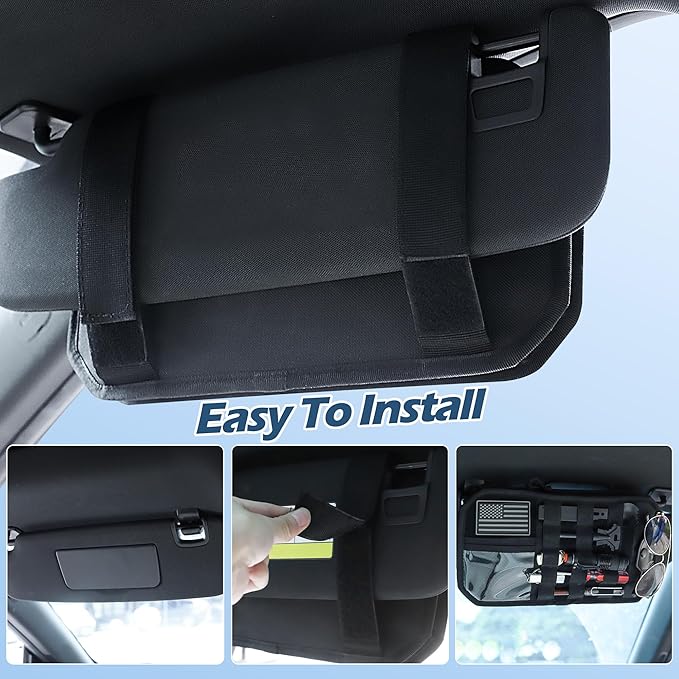 Nicofie Car Visor Organizer with Zipper Multi-Pockets & Sunglass Holder Molle Car Sun Visor Organizer Universal Fit for Trucks, SUVs, Jeeps & Patrol Vehicles