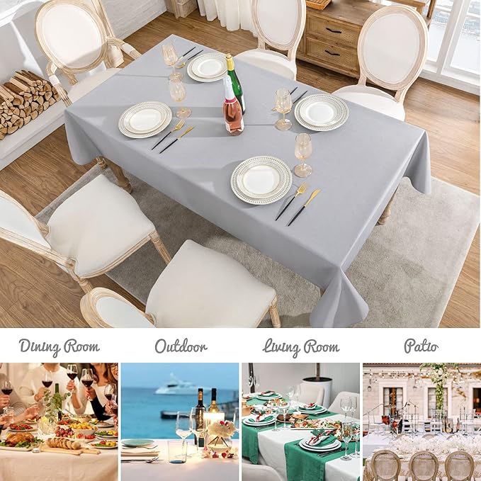 Textured Rectangle Tablecloth 60x120 inch Table Cloth Water Resistant Wrinkle Free Spill-Proof, Decorative Fabric Table Cover Washable for Banquet Parties Event Holiday Dinner, Light Grey
