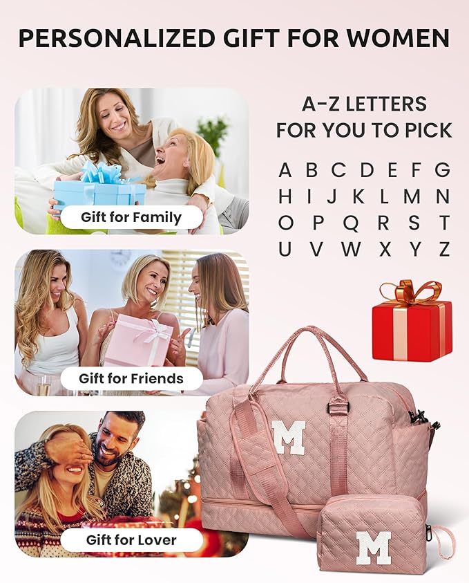 Teacher Appreciation Gifts for Women-Duffle Bag with Shoe Compartment, Personalized Weekender Bag, Overnight Bag, Letter Travel Bag with Makeup Bag,Birthday Gift for Daughter (Letter O)