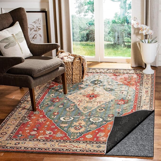 Waterproof Rug Pad, Thick 8x10 Ft Under Area Rug Carpet Pad, Non Slip Rug Pads for All Floors and Hardwood Floors Finishes, Keep Carpets in Place Soft and Prevent Rug from Wrinkling or Buckling