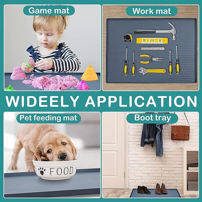 URMONA Waterproof Silicone Under Sink Mat 28'' x 22'' Shelf Liner for Kitchen and Bathroom, Cabinet and Counter Protector, Storage and Organizers, Litter Mat, Pet Cat Puppy Essentials(Khaki)