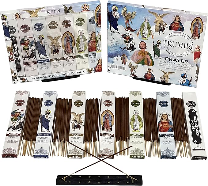 Prayer Incense Sticks - 120 Insence-Sticks (20 Insense x 6 Incents) Catholic Church Spiritual Incienso for Jesus Guardian Angel St Michael Archangel San Miguel Arcangel Judas Religious Gifts + Holder