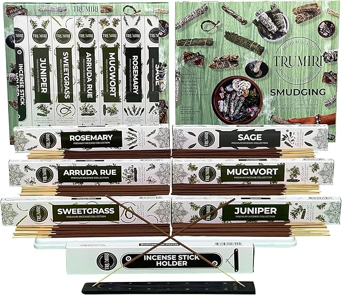 Trumiri Incense Sticks for Smudge Kit - Total 120 Insence-Sticks (20 Insense x 6 Incents) - Inciensos Aromaticos para Malas Energias Inscents-Sticks with Sage Sweetgrass for Smudging + Incense Holder