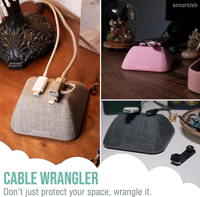 Smartish® Magnetic Cord Holder - Cable Wrangler Organizer with Magnet Clips for Charger Management on Desktop, Nightstand for USB-C + Lightning - Blue Jeanie