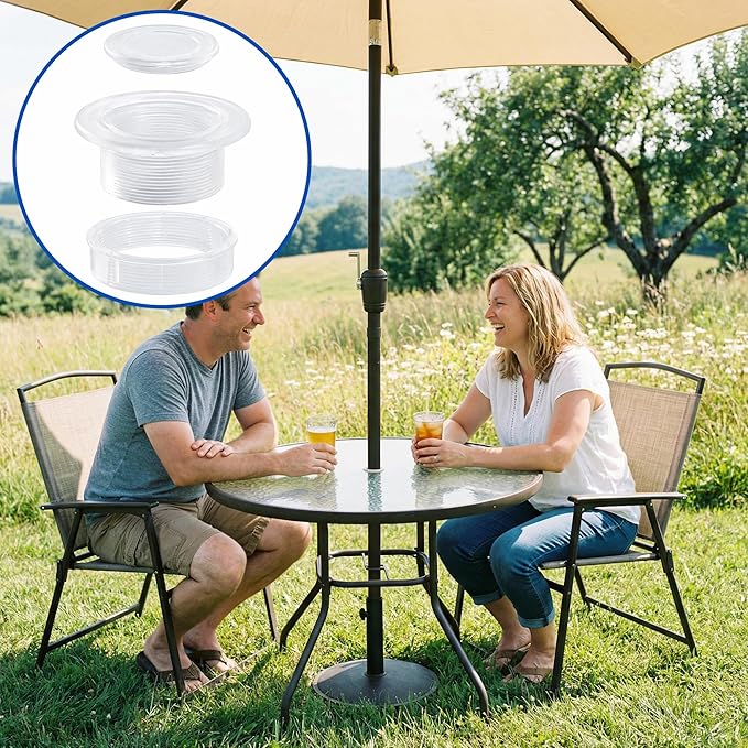DECOHS 2 Pcs 2" Parasol Umbrella Hole Ring Plug and Cap Set, Thicker Patio Table Hole Cover Insert, Deck Table Umbrella Holes Plug Replacement Parts for Outdoor Patio Table Garden Yard (Transparent)