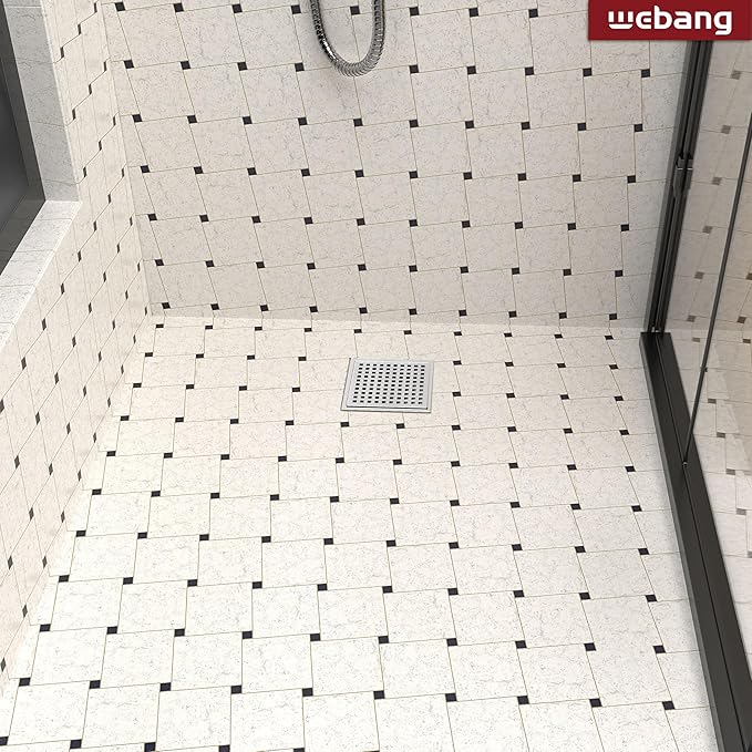 WEBANG 6 Inch Square Shower Floor Drain with Flange,Quadrato Pattern Grate Removable,Food-Grade SUS 304 Stainless Steel,Watermark&CUPC Certified,Brushed