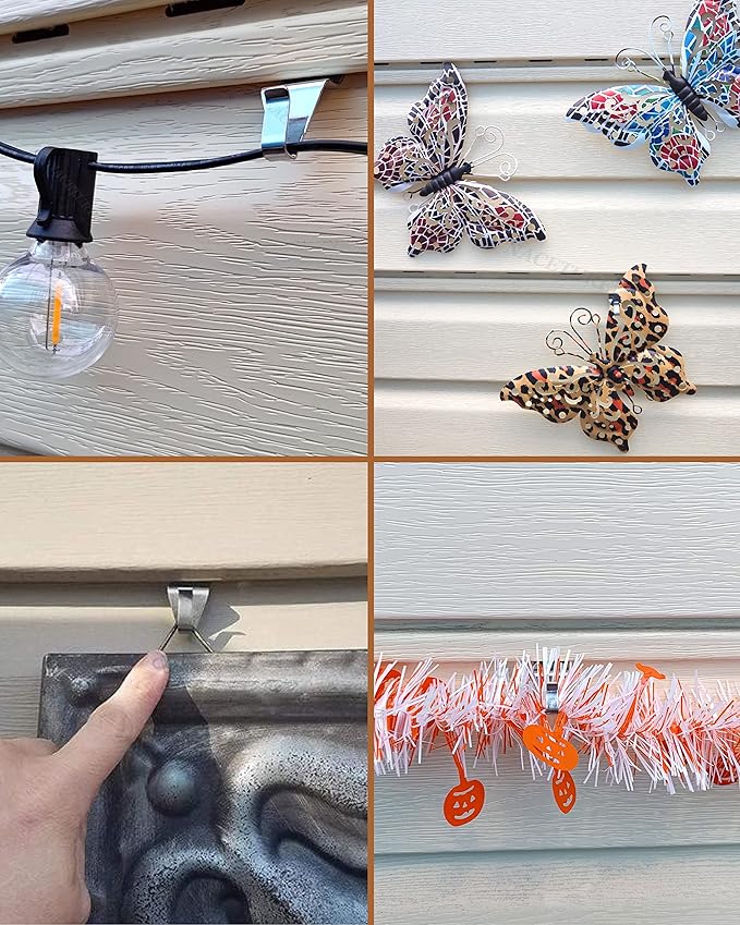 NACETURE Vinyl Siding Hooks Hanger (10 Pack) | No Drill Vinyl Hooks for Hanging Outdoor Decor, Sliver
