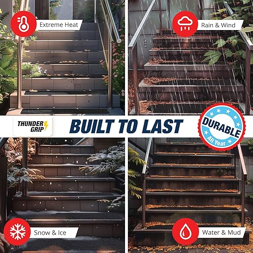 Outdoor Stair Treads Non Slip 30" x 8" - 8-Pack Weather Resistant Exterior Grip Tape for Wooden Steps - Non Slip Stair Treads - Anti Skid Strips - Waterproof 80-Grit Adhesive Tread