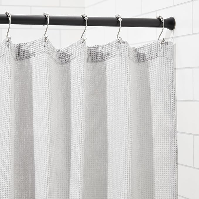 Amazon Basics No Drilling Spring Tension Curtain Rod, Adjustable 78-108" Width, Classic Finial, Black