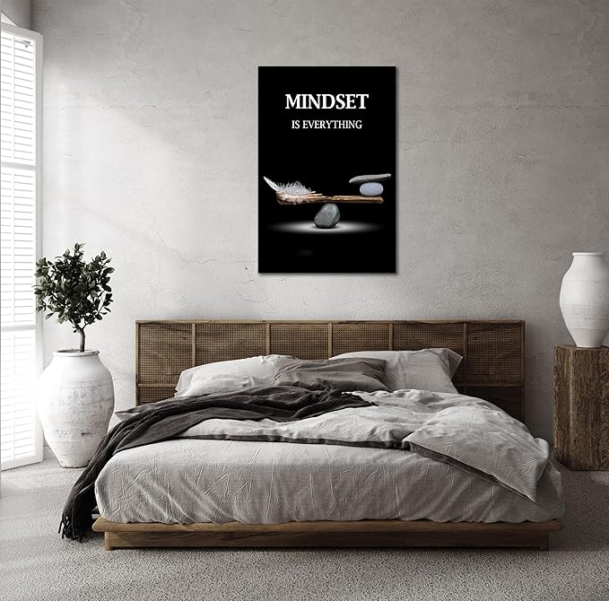 SKASNFAI Mindset Motivation Office Wall Art Zen Stone Canvas Print Pictures Wall Decor Framed Positive Quotes Posters for Living Room Bedroom Decoration (20L x 30W)