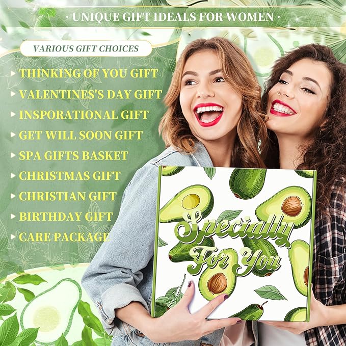 Avocado Self Care Package for Women-12PCS Avocado Themed Birthday Box for Woman Get Well Soon Gift for Women Relaxing Spa Gifts Basket Care Package with Luxury Flannel Blanket