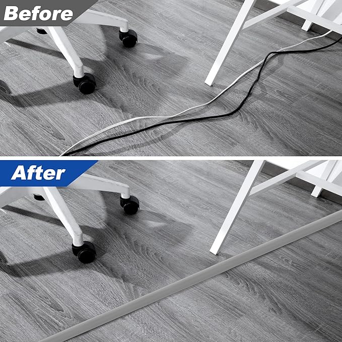 LZEOY Floor Cord Cover - 6FT, Grey, Single Cord Protector - Wire Cover Cavity: 0.47" (W) x 0.24" (H)