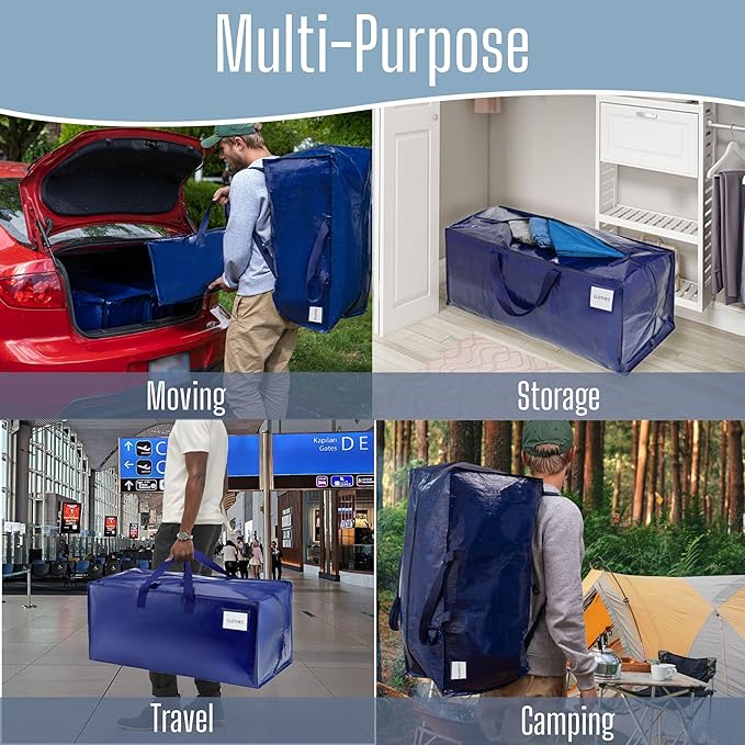 VENO 4 Pack Heavy Duty Moving Bags with Backpack Straps, Zippers & Handles, Extra Large Packing Bags for College Dorm Essentials, Moving Supplies Alternative to Cardboard Moving Boxes