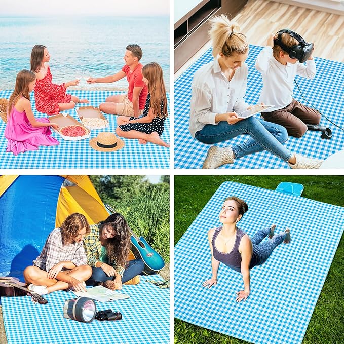 Beach Blanket Waterproof Sandproof Extra Large Beach Mat Sand Free Picnic Blanket Waterproof Foldable Large Outdoor Blanket with Carrying Strap for Grass, Sand, Camping, Hiking, Travel, Festival