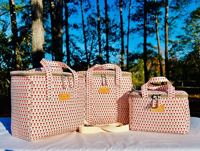 Kwang Min Floral Insulated Lunch Bag for Women,Reusable Lunch Box,Large Cooler for Office,Picnic Outdoors,Premium Quality Waterproof Fabric,Ideal Gift for Outdoors and work (Red Tulips)