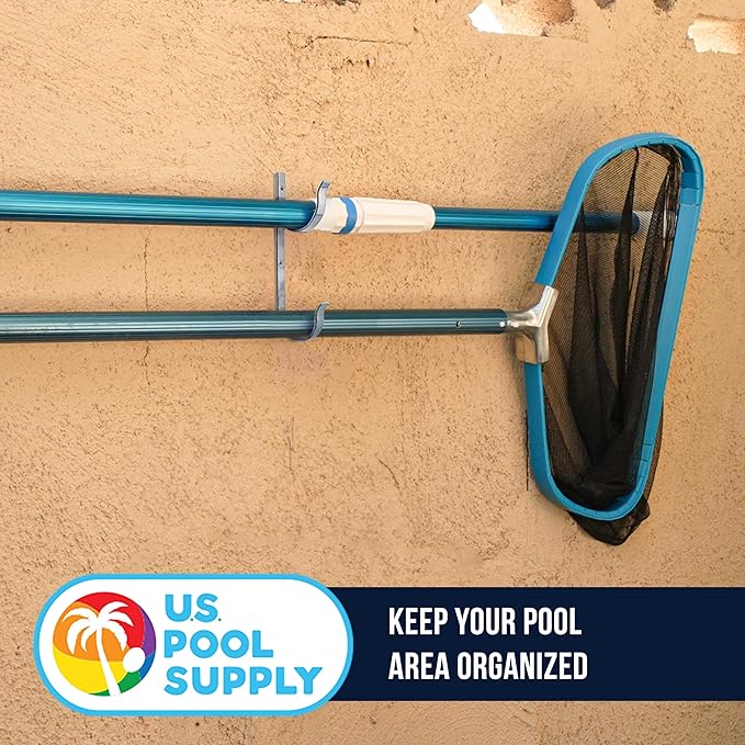 U.S. Pool Supply Pool Pole Hanger - 2 Aluminum Pool Hooks for Poles - Equipment Fence Hook for Nets, Skimmers, Leaf Rakes, Vacuums, Vacuum Hoses, Telescopic - Attach Accessories, Holder Organizer