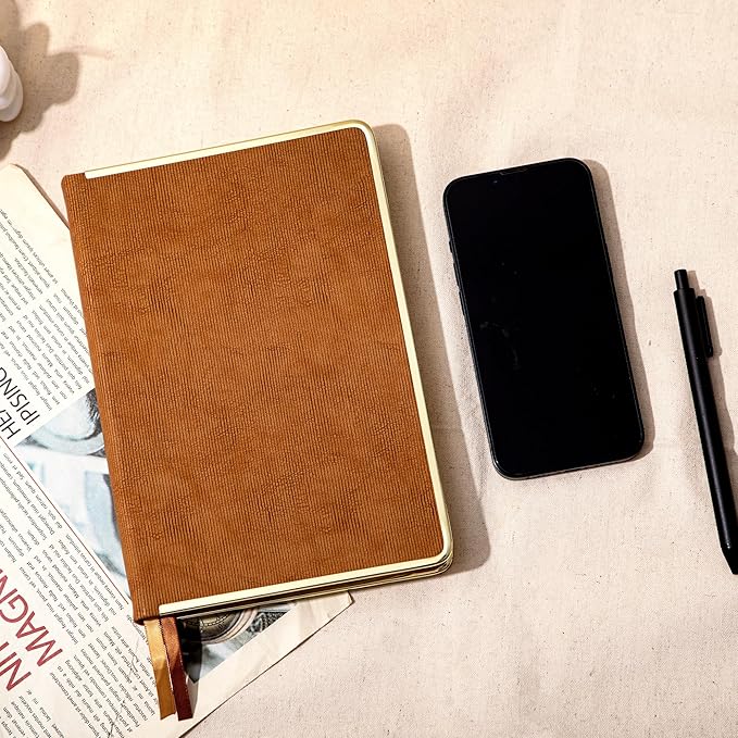 CAGIE Elegant Gold-Edged Journal for Women โ Aesthetic Vegan Leather A5 Notebook, 256 Pages 100GSM Thick Paper Hardcover Diary, Gift Journals for Writing